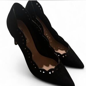Dune London Black Scalloped Pointed-Toe Pumps